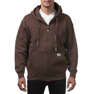 Pro Club Men's Heavyweight Full Zip Fleece Hoodie, Brown - NEW